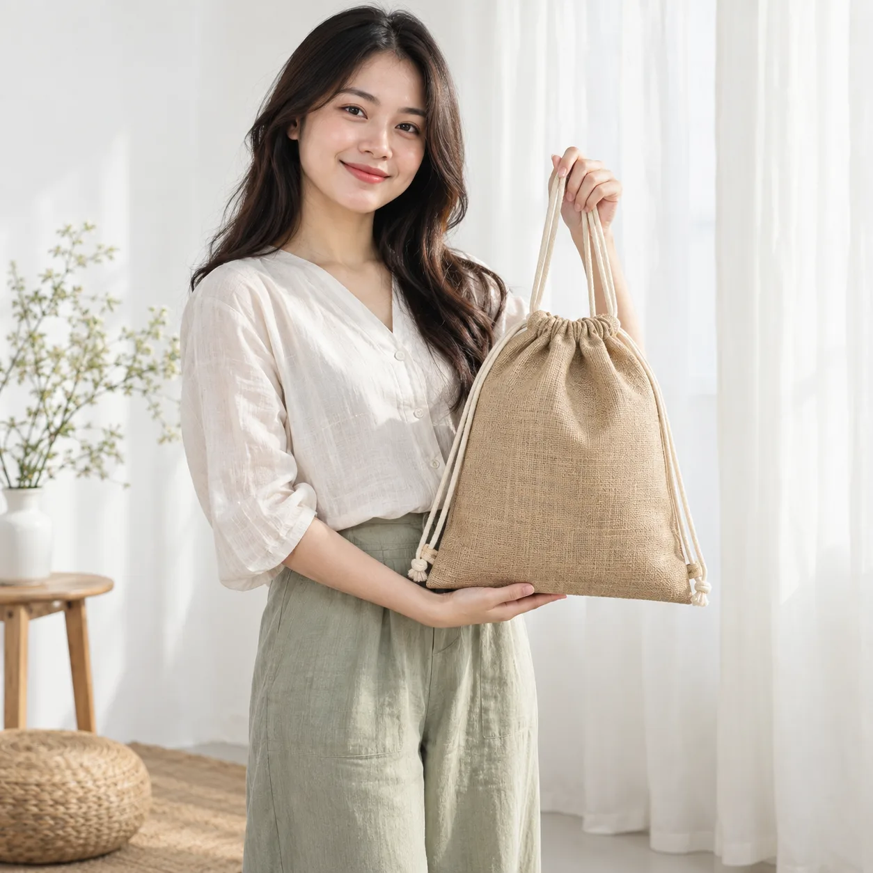 Ảnh thực tế Túi Đay Dây Rút Tùy Chọn Chống Thấm tại Tuivaikhongdet.vn