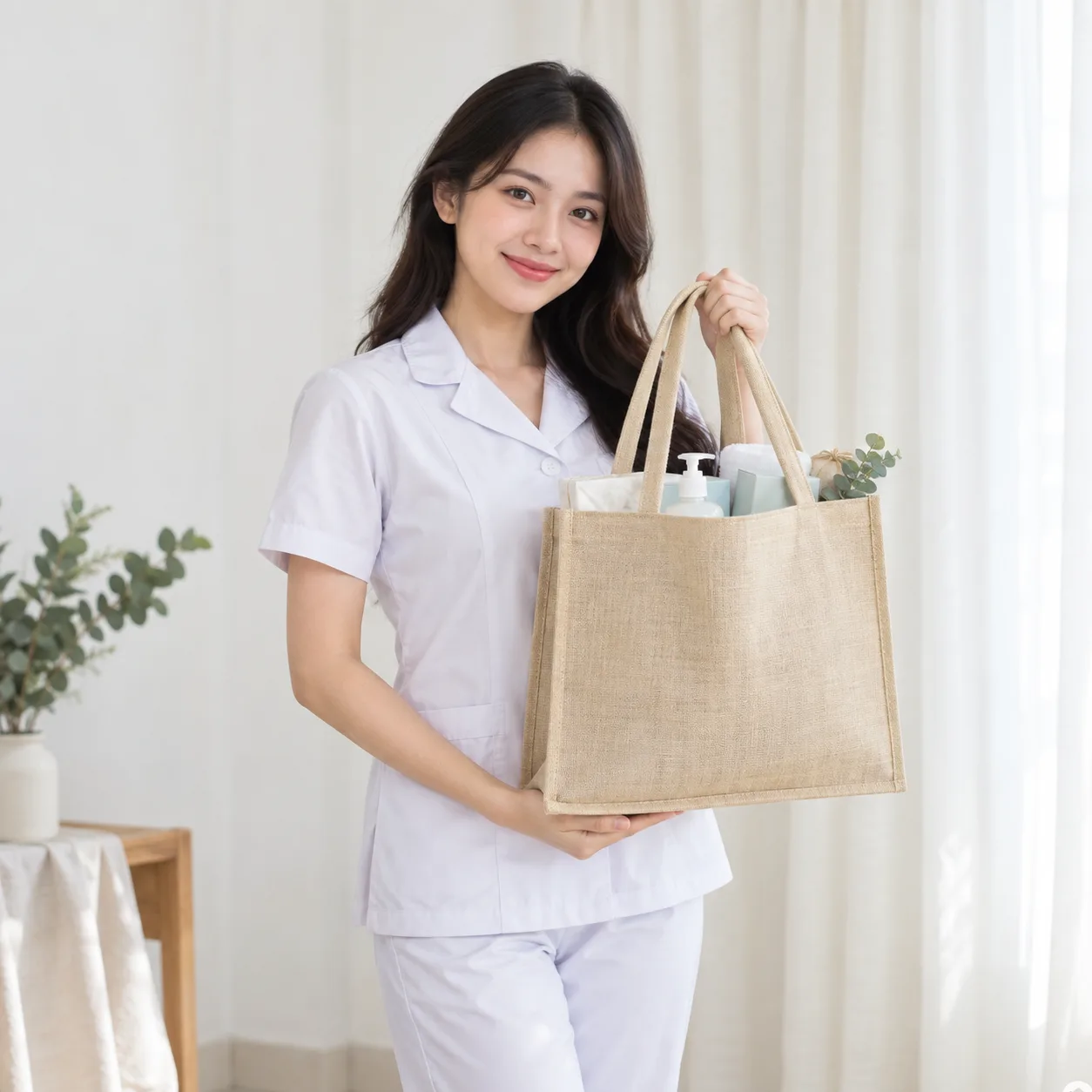 Ảnh thực tế Túi Linen Đựng Bộ Quà Cơ Sở Y Tế tại Tuivaikhongdet.vn