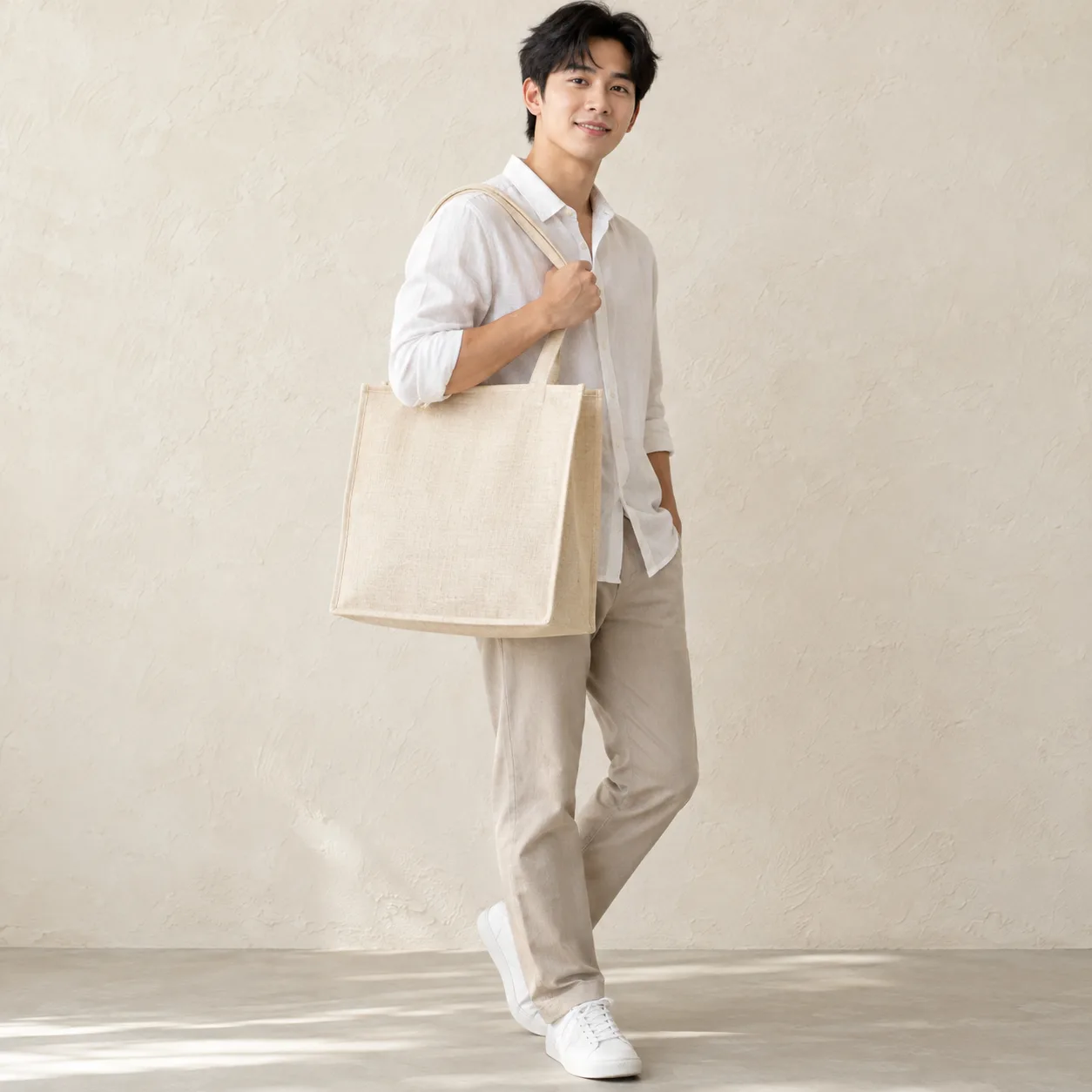 Ảnh thực tế Túi Linen Màu Kem Lót Vải Không Dệt tại Tuivaikhongdet.vn