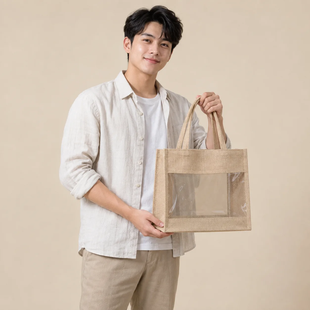 Ảnh thực tế Túi Linen Phối Cửa Sổ Nhựa Trong tại Tuivaikhongdet.vn