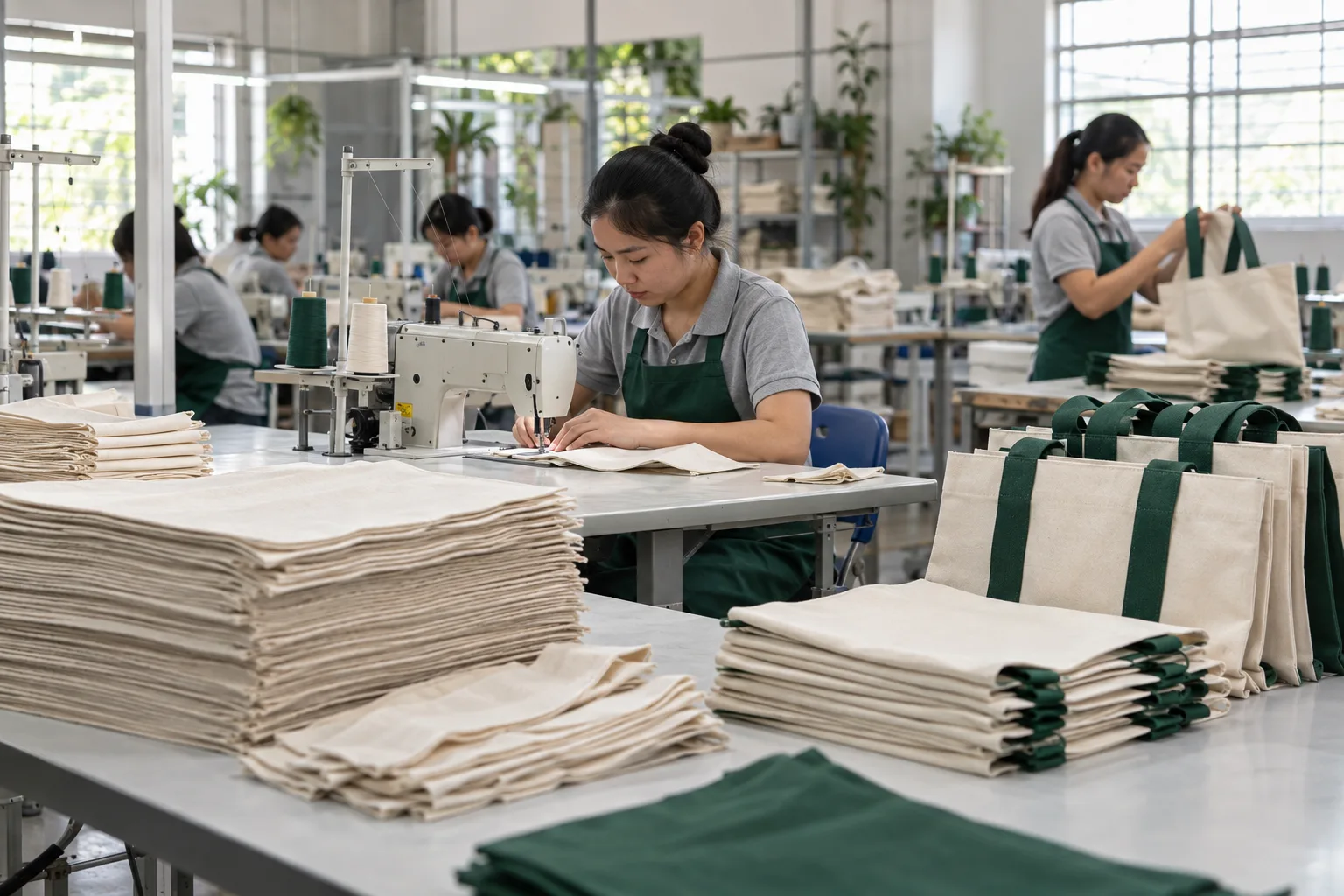 Quy trình may túi vải tại xưởng