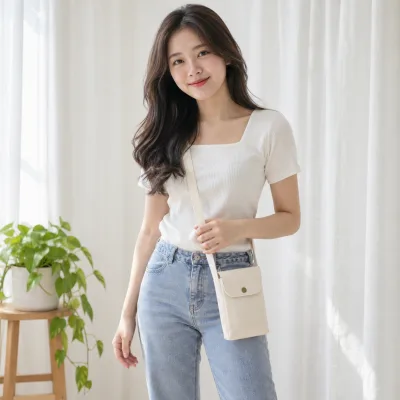 Túi Canvas Đựng Điện Thoại Nhỏ Gọn – ảnh sản phẩm với người mẫu Việt Nam