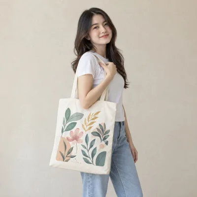 Túi Canvas In Chuyển Nhiệt Theo Mẫu – ảnh sản phẩm với người mẫu Việt Nam