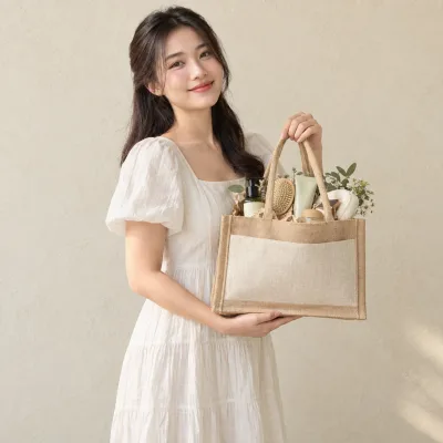 Túi Đay Đựng Bộ Quà Làm Đẹp – ảnh sản phẩm với người mẫu Việt Nam