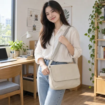 Túi Đeo Chéo Canvas Đa Dụng – ảnh sản phẩm với người mẫu Việt Nam