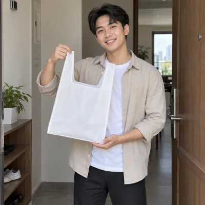 Túi Không Dệt Dáng Áo T-Shirt – ảnh sản phẩm với người mẫu Việt Nam