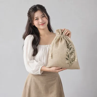Túi Linen Đóng Gói Quà Cửa Hàng – ảnh sản phẩm với người mẫu Việt Nam