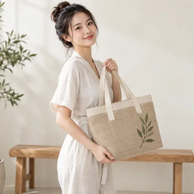 Túi Linen Đựng Bộ Quà Spa – ảnh sản phẩm với người mẫu Việt Nam