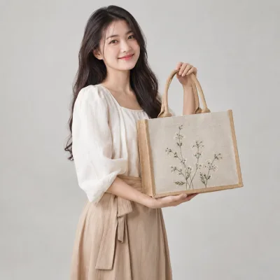 Túi Linen Đựng Quà Thời Trang – ảnh sản phẩm với người mẫu Việt Nam