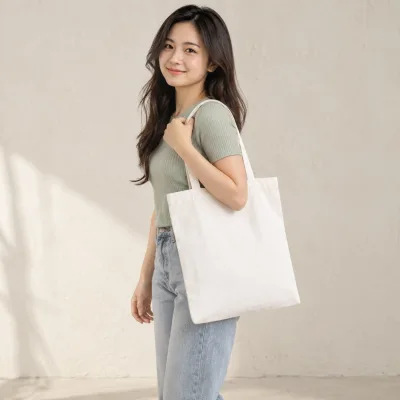 Túi Tote Canvas Trắng Chưa In – ảnh sản phẩm với người mẫu Việt Nam